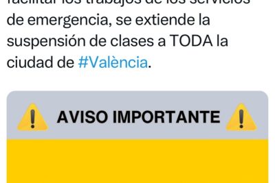 El Ayuntamiento de Valencia avisa por la noche de que hoy no hay clases en toda la ciudad