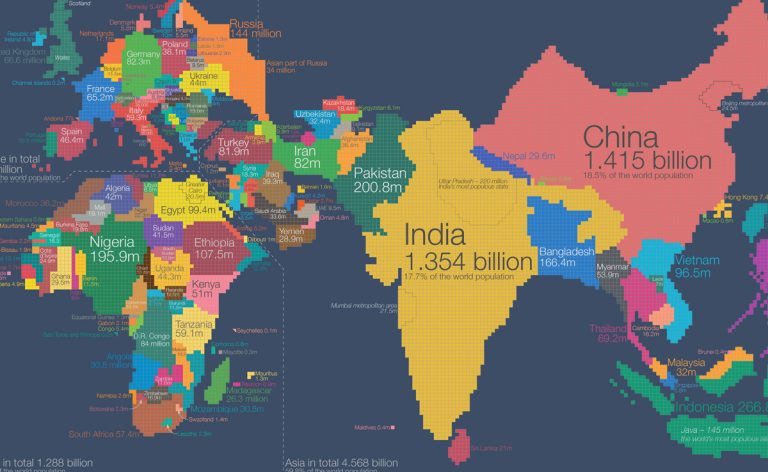 El Mapa del Mundo Redibujado Según la Población de Cada País ðð