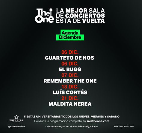 La Sala The One Alicante presenta su programación de diciembre con artistas destacados y eventos imperdibles