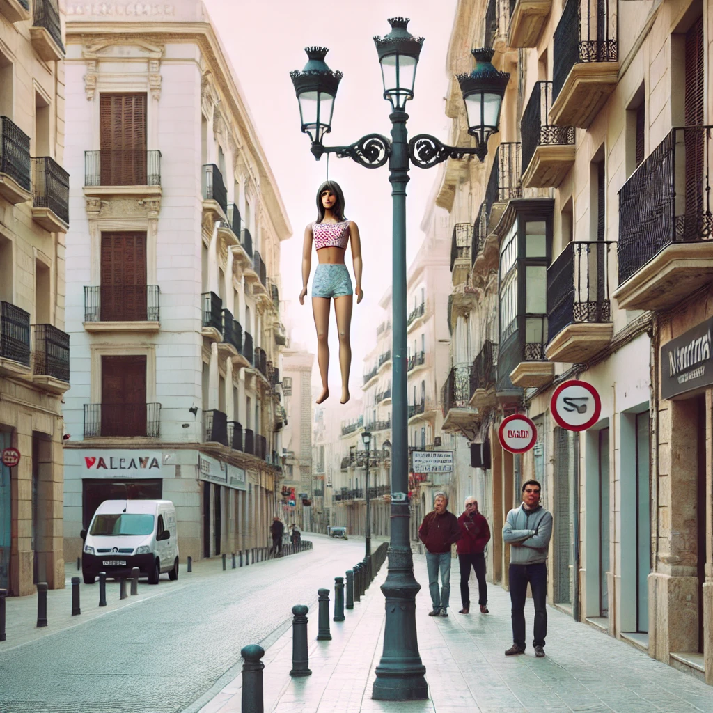 Aparición insólita en Alicante: cuelgan una muñeca hinchable en plena calle