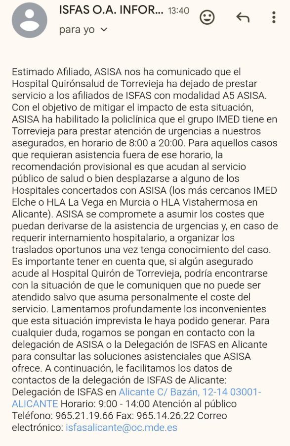 Los Guardias Civiles de Torrevieja se quedan sin Centro Hospitalario de referencia en la Localidad