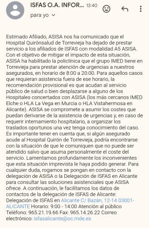 Los Guardias Civiles de Torrevieja se quedan sin Centro Hospitalario de referencia en la Localidad