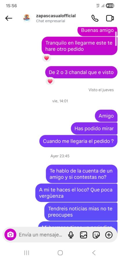 DSAlicante denuncia el bloqueo y las prácticas sospechosas de la cuenta de Instagram @zapascasualofficial tras múltiples quejas y Estafa de Clientes