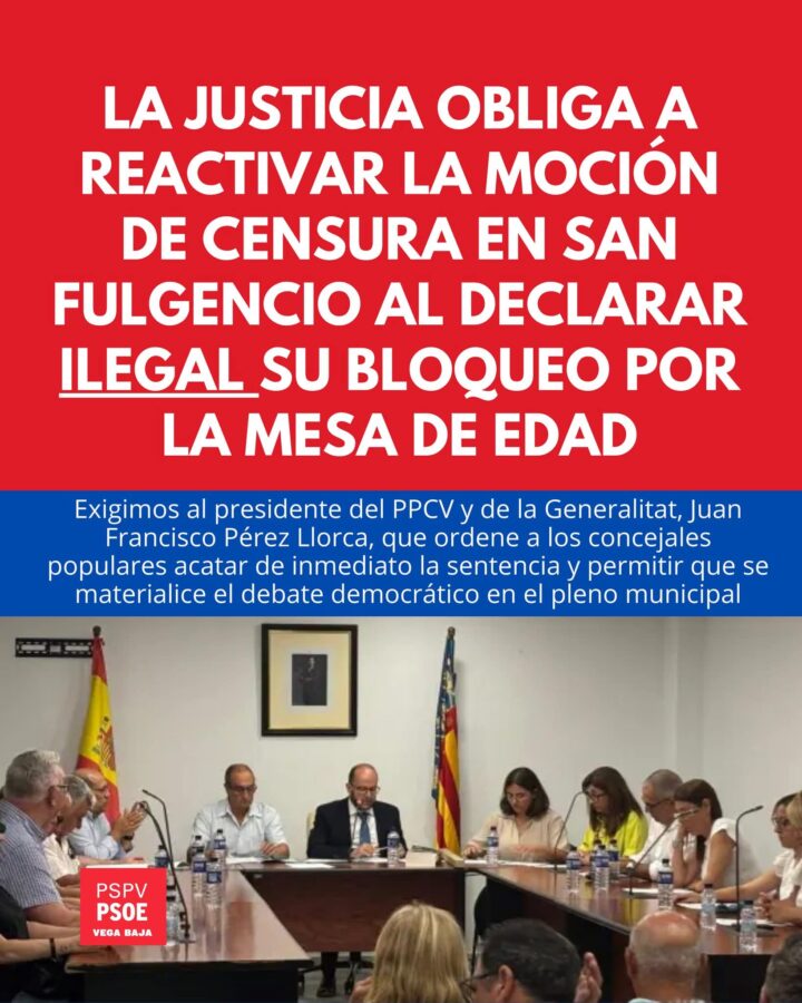 El alcalde de San Fulgencio (PP) se niega a acatar la sentencia sobre la moción