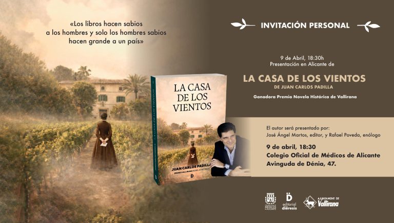 Juan Carlos Padilla presenta en Alicante ‘La casa de los vientos’, ganadora del IV Premio Vallirana de Novela Histórica