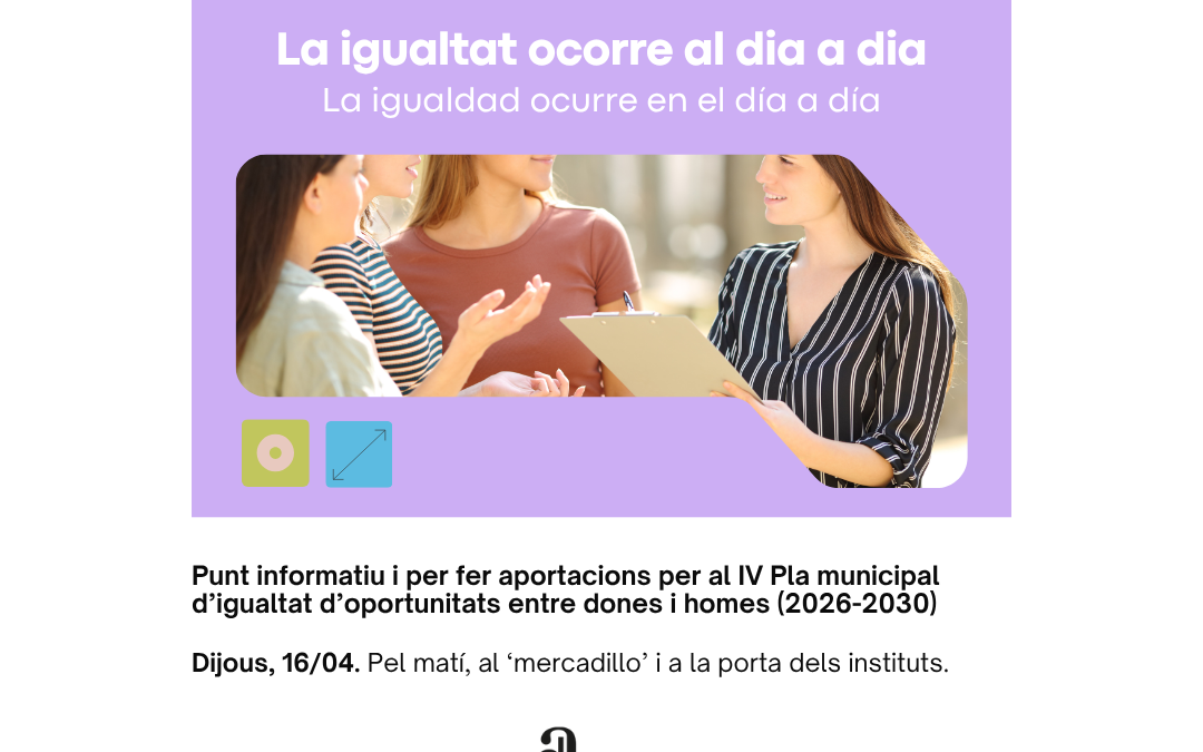 Villajoyosa recabará la opinión de la ciudadana para la redacción del IV Plan Municipal de Igualdad de Oportunidades entre Mujeres y Hombres