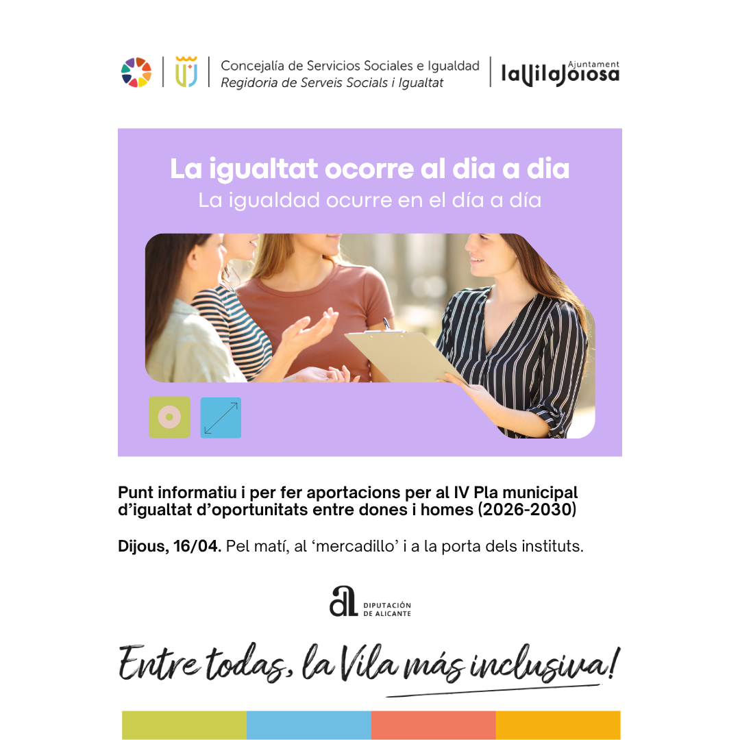 Villajoyosa recabará la opinión de la ciudadana para la redacción del IV Plan Municipal de Igualdad de Oportunidades entre Mujeres y Hombres