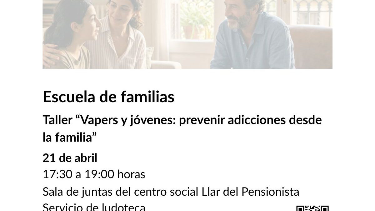 Villajoyosa imparte el taller “Vapers y Jóvenes: prevenir adicciones desde la familia” dentro de la iniciativa Escuela de Familias