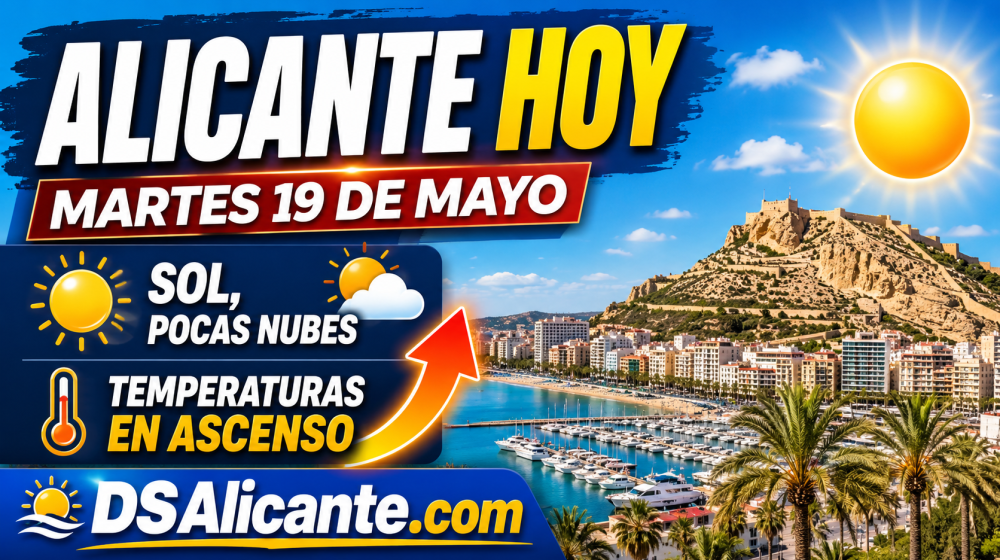 El tiempo en Alicante hoy, martes 19 de mayo sol y Nubes.