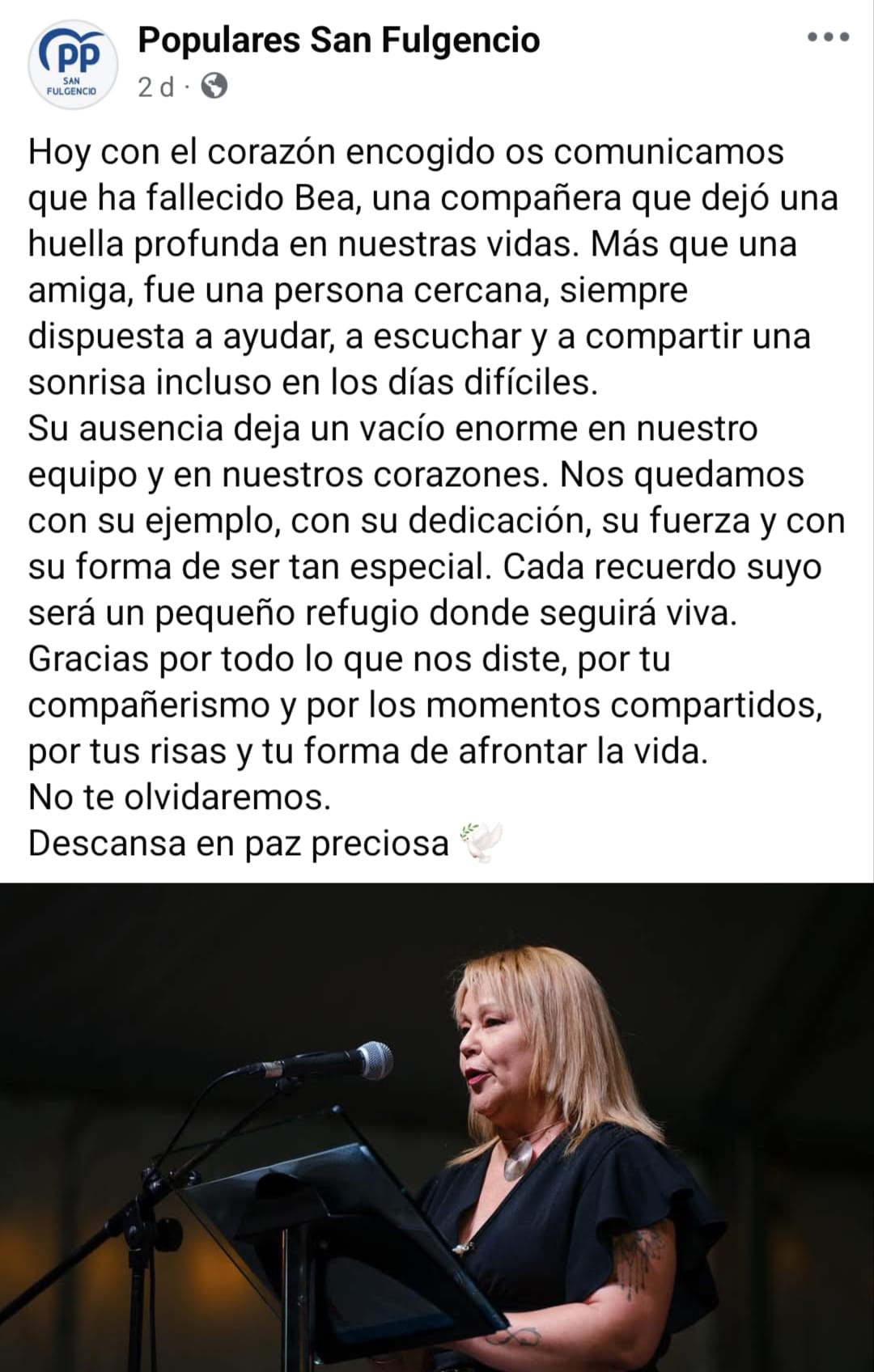 San Fulgencio siempre recordará la labor de Beatriz Sánchez