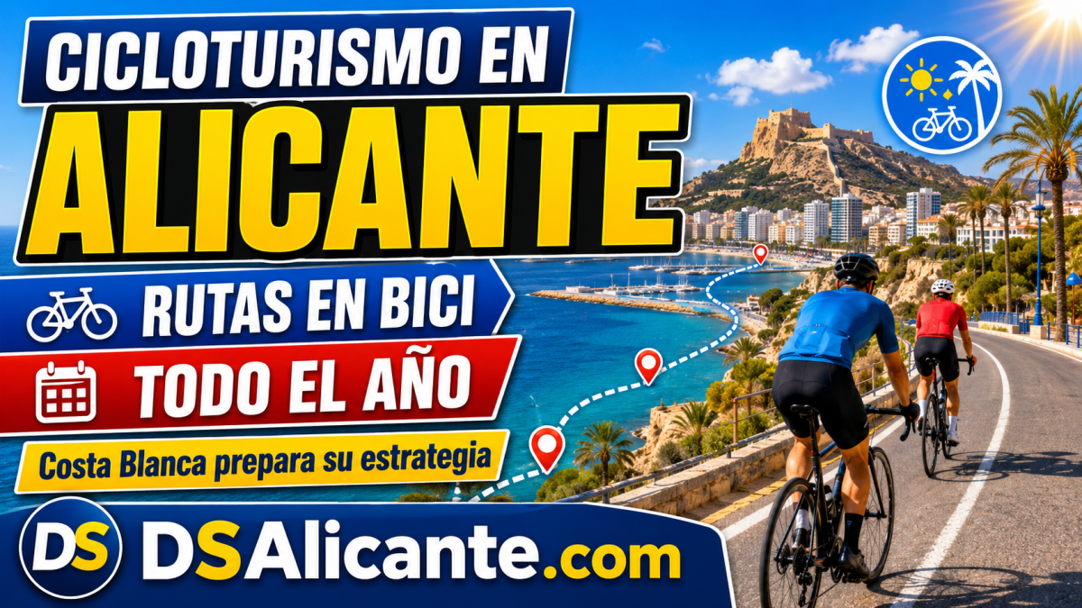 ciclistas en carretera de montaña, interior de la Marina Alta o ruta cicloturista en paisaje mediterráneo.