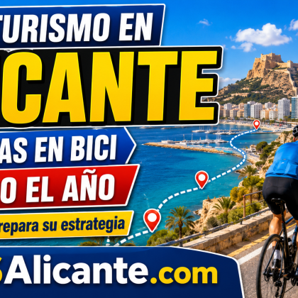 ciclistas en carretera de montaña, interior de la Marina Alta o ruta cicloturista en paisaje mediterráneo.
