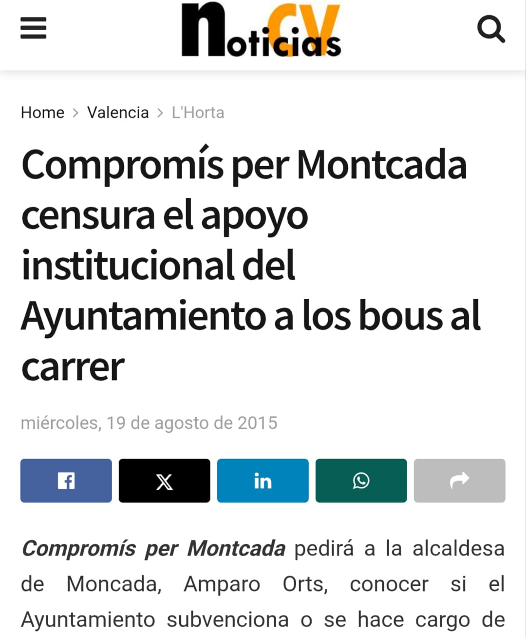 instancia en el Ayuntamiento de Moncada para poder tratar el tema de los animales
