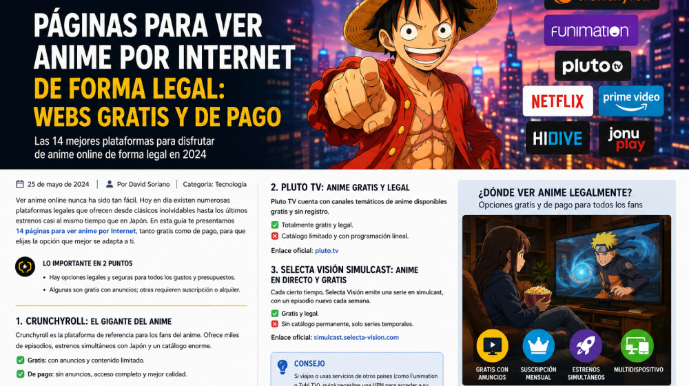 14 páginas para ver anime online legal gratis y de pago