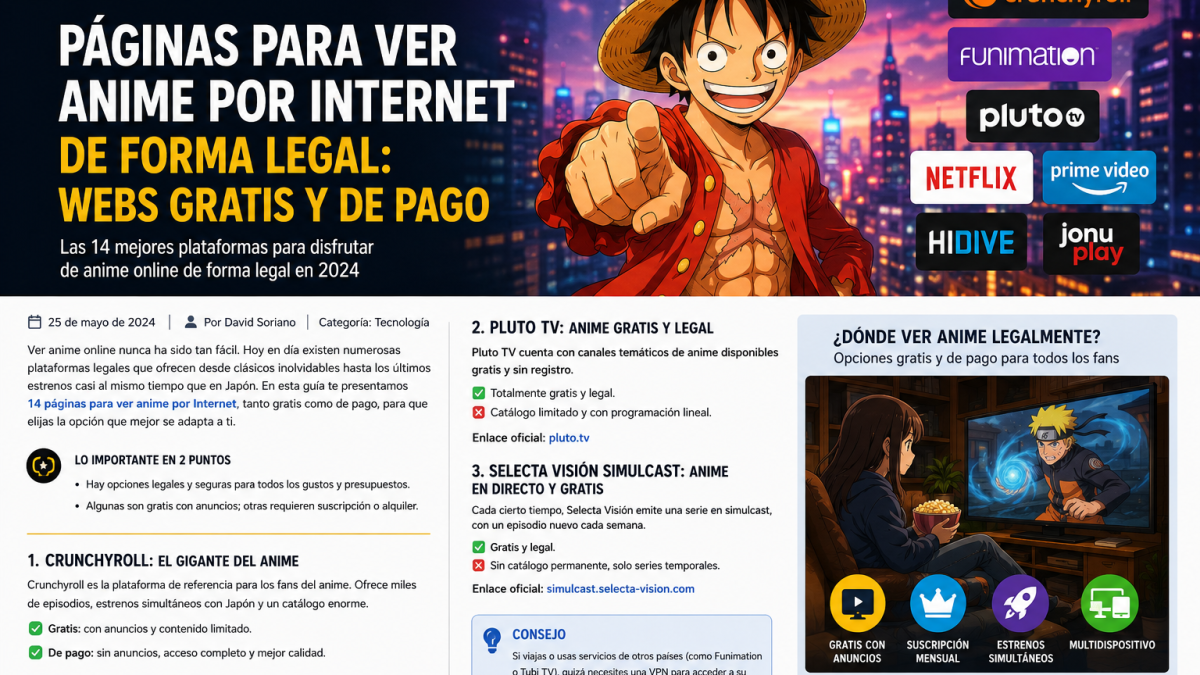 14 páginas para ver anime online legal gratis y de pago