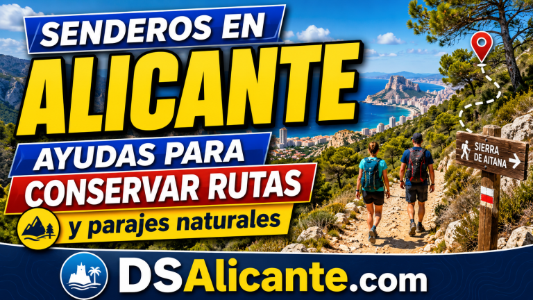 sendero señalizado, paraje natural, cartel de ruta homologada o paisaje de montaña alicantina.