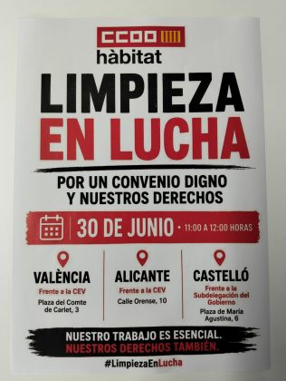 Acude a protestar el martes por el sector de limpieza en València, Castellón o Alicante
