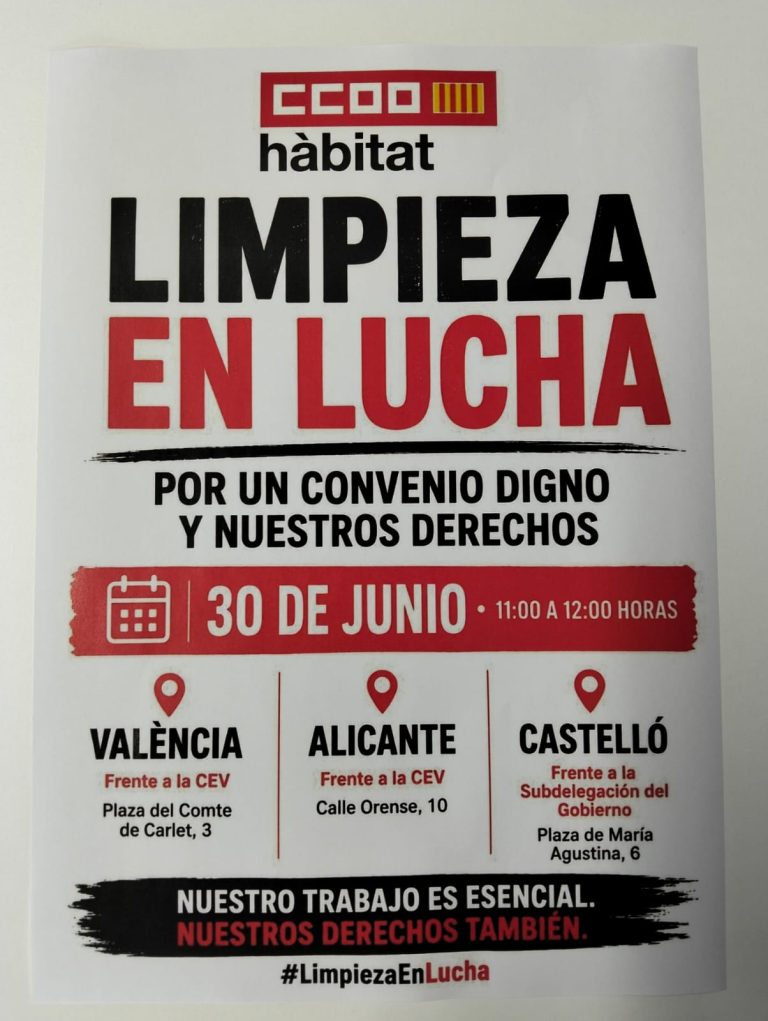 Acude a protestar el martes por el sector de limpieza en València, Castellón o Alicante