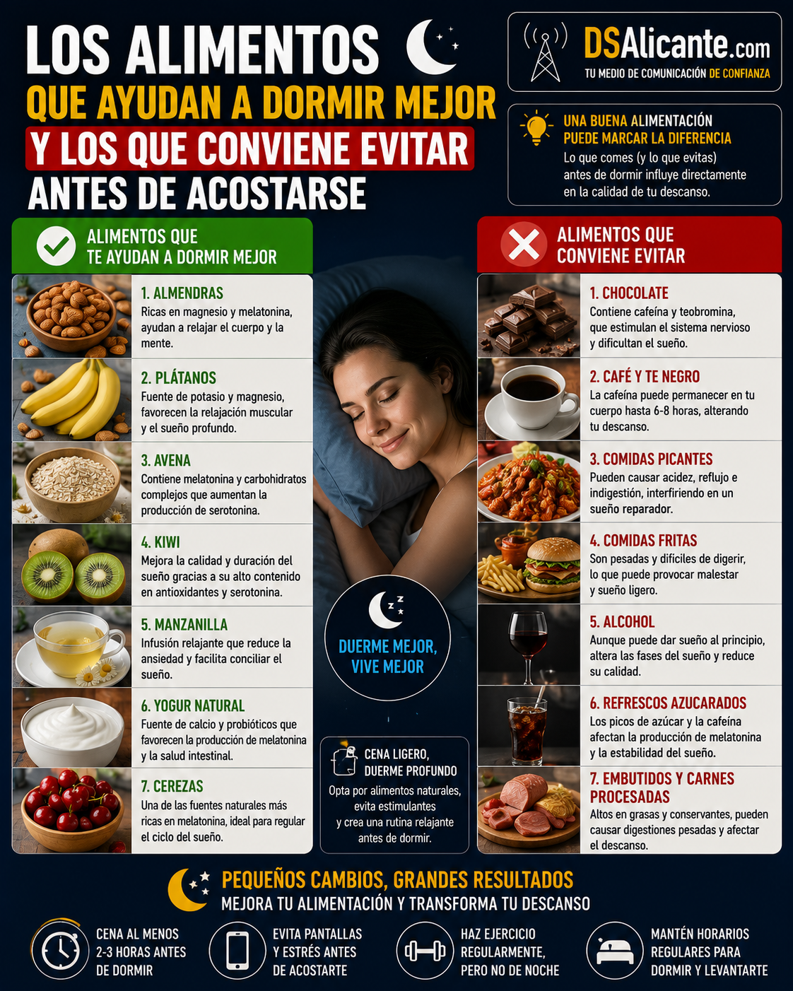 Alimentos que ayudan a dormir mejor y cuáles evitar