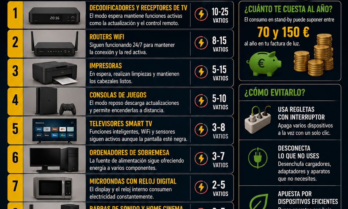 Dispositivos que consumen electricidad aunque estén apagados
