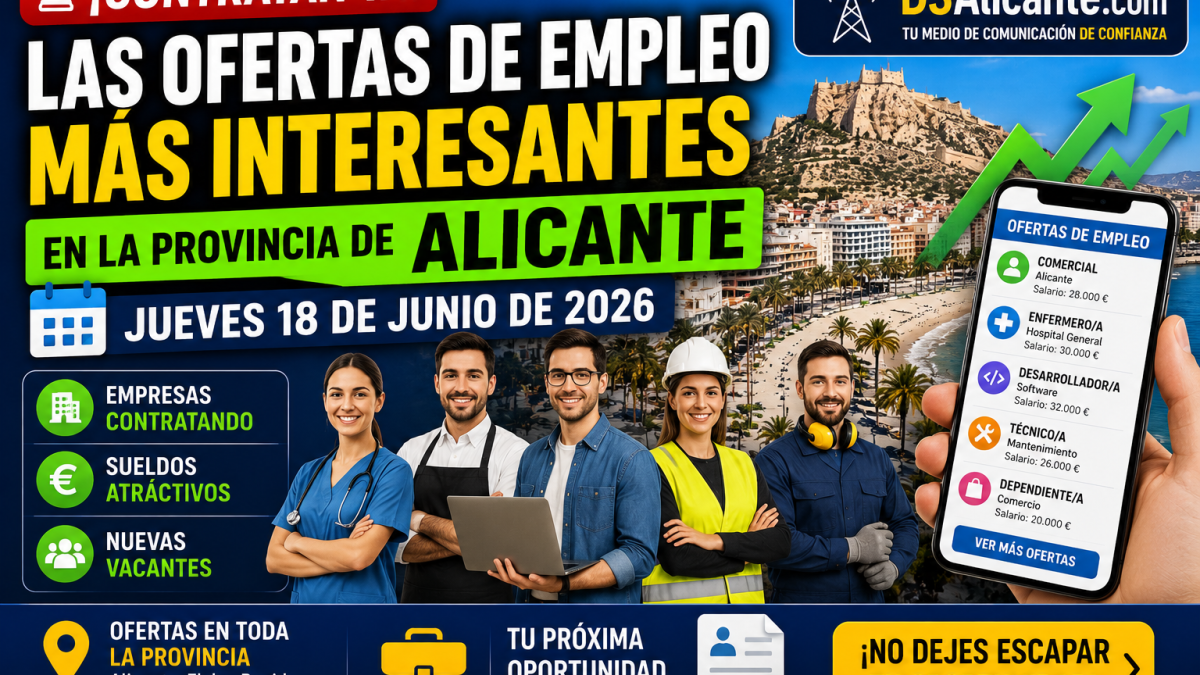 Las ofertas de empleo más interesantes que se han publicado en la provincia de Alicante Jueves 18 de Junio 2026