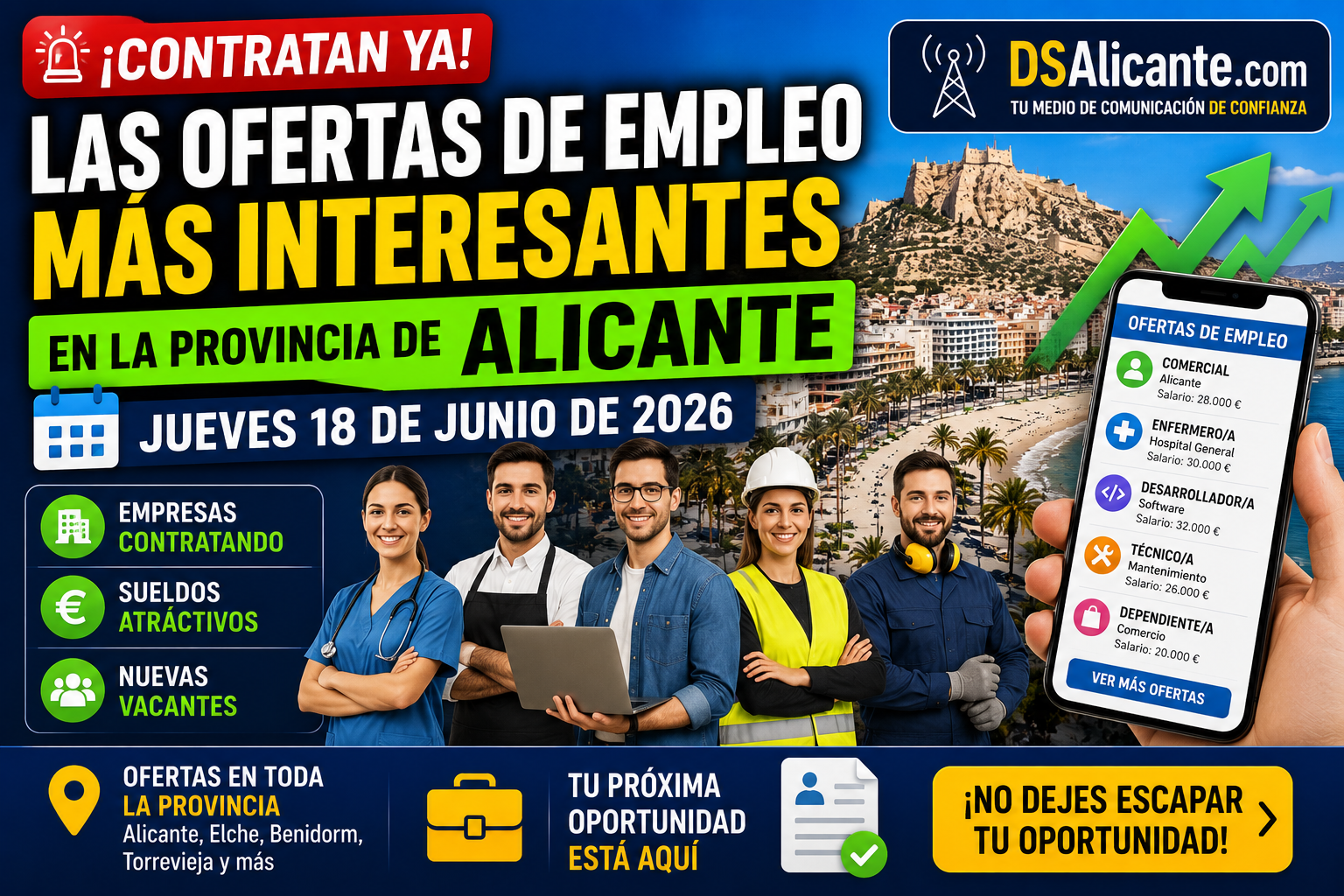 Las ofertas de empleo más interesantes que se han publicado en la provincia de Alicante Jueves 18 de Junio 2026