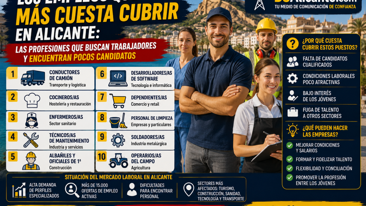 Los empleos que más cuesta cubrir en Alicante durante 2026