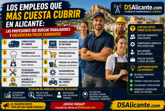 Los empleos que más cuesta cubrir en Alicante durante 2026