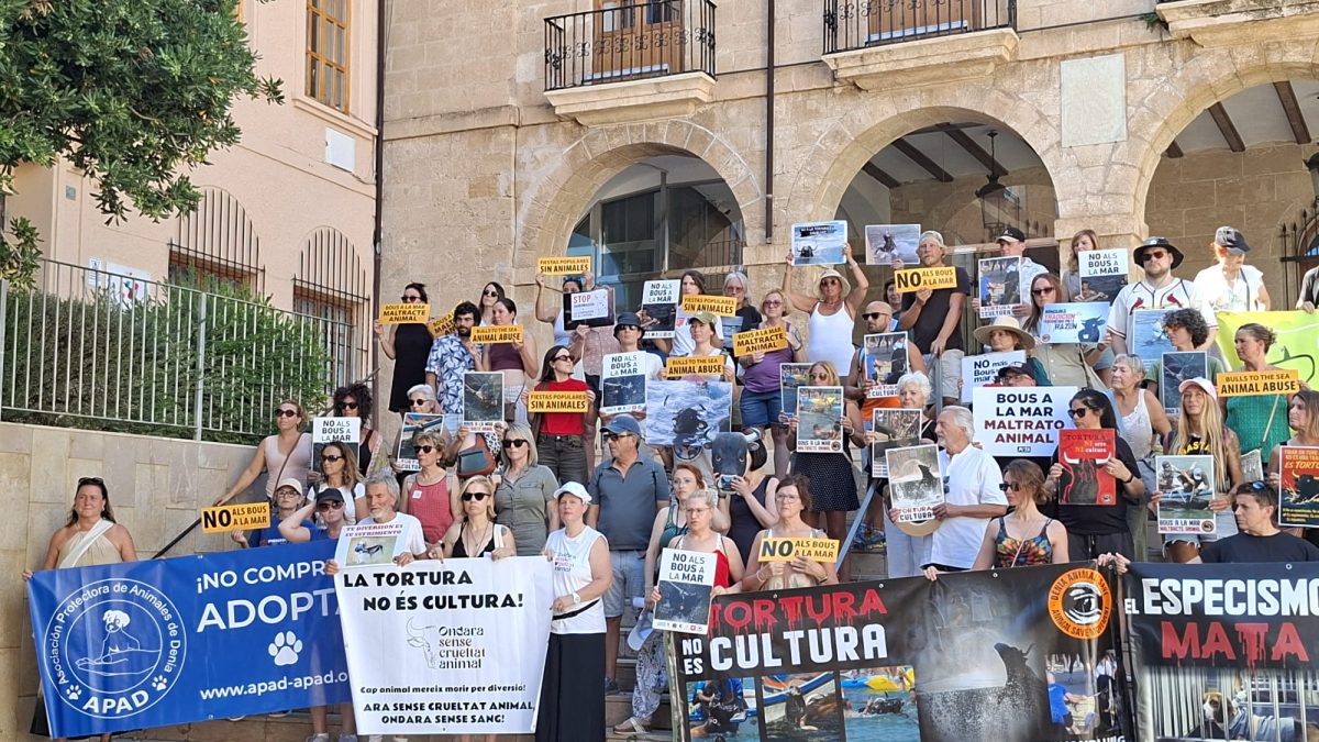 Activistas nos manifestamos un año más contra los aberrantes Bous a la mar de Dénia