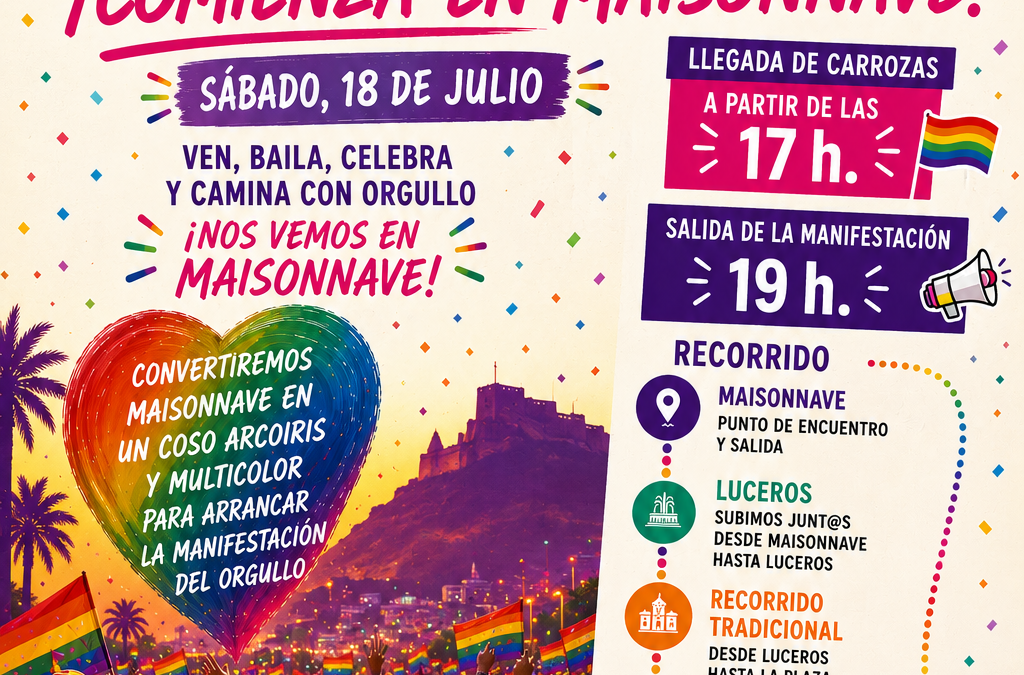 La manifestación del Orgullo LGTBI Alicante 2026 estrenará salida desde la Avenida de Maisonnave para ganar visibilidad y convertir el inicio de la marcha en una gran celebración de la diversidad