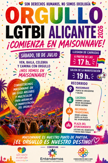 La manifestación del Orgullo LGTBI Alicante 2026 estrenará salida desde la Avenida de Maisonnave para ganar visibilidad y convertir el inicio de la marcha en una gran celebración de la diversidad