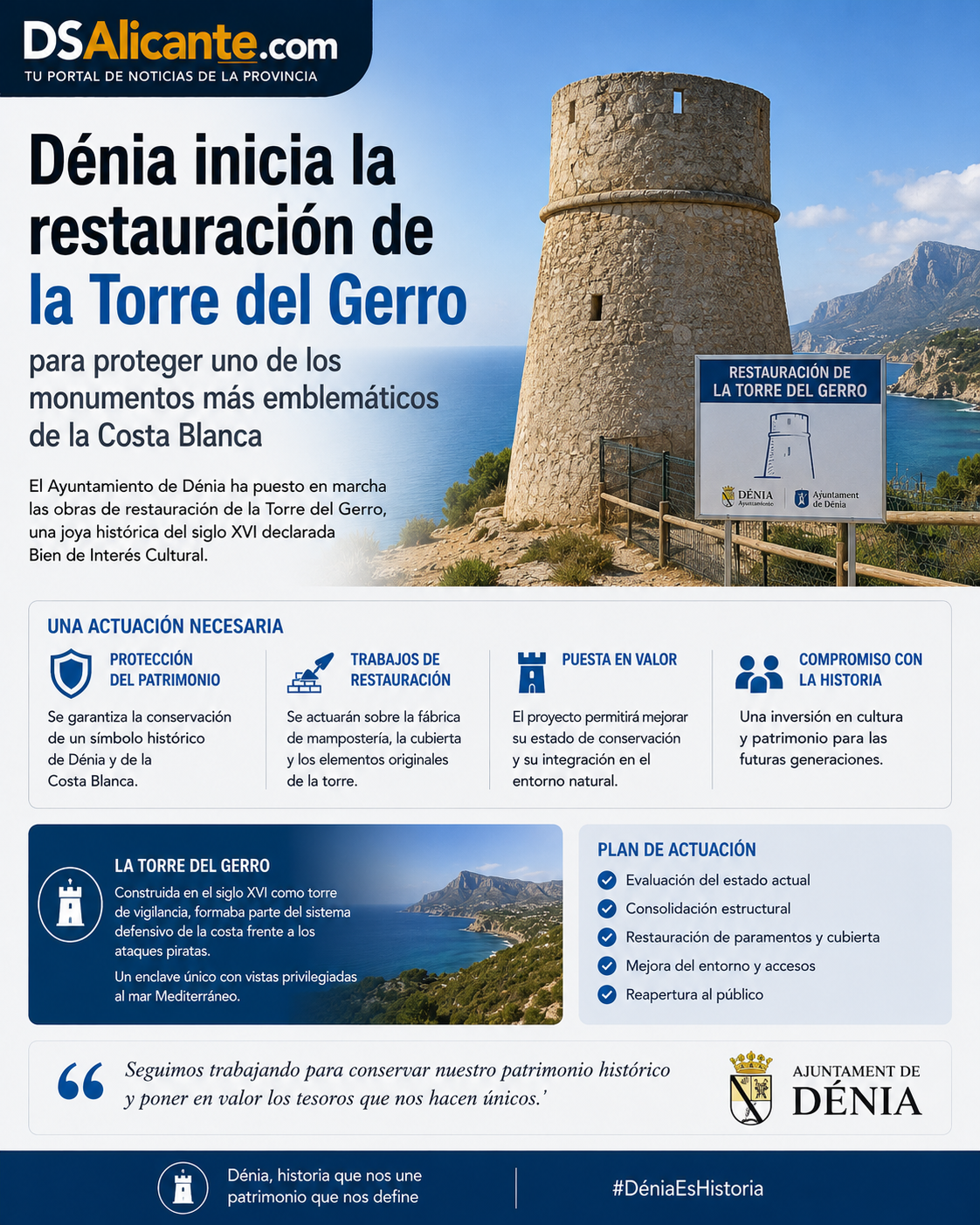Dénia protege uno de sus monumentos más emblemáticos con la restauración de la Torre del Gerro