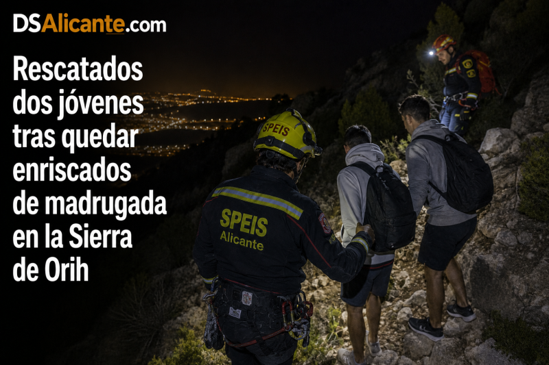 Dos jóvenes quedan atrapados de madrugada en la Sierra de Orihuela y son rescatados tras un complejo operativo