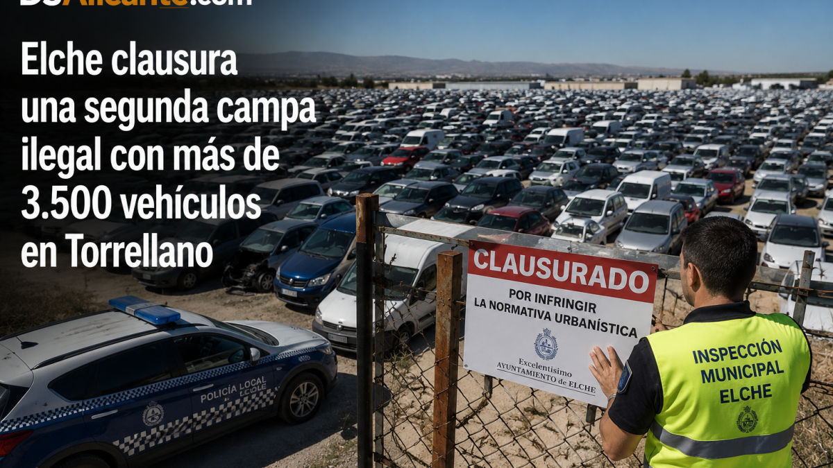 Elche cierra otra campa ilegal junto al aeropuerto con más de 3.500 vehículos en su interior