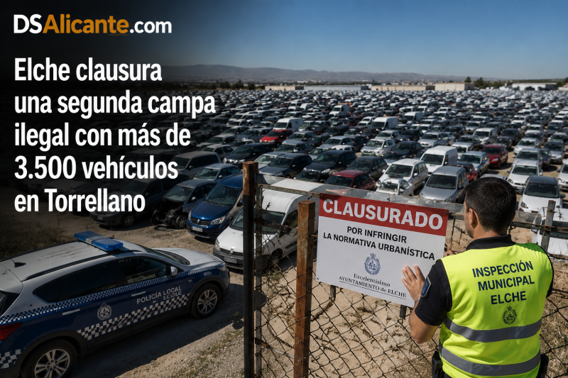 Elche cierra otra campa ilegal junto al aeropuerto con más de 3.500 vehículos en su interior