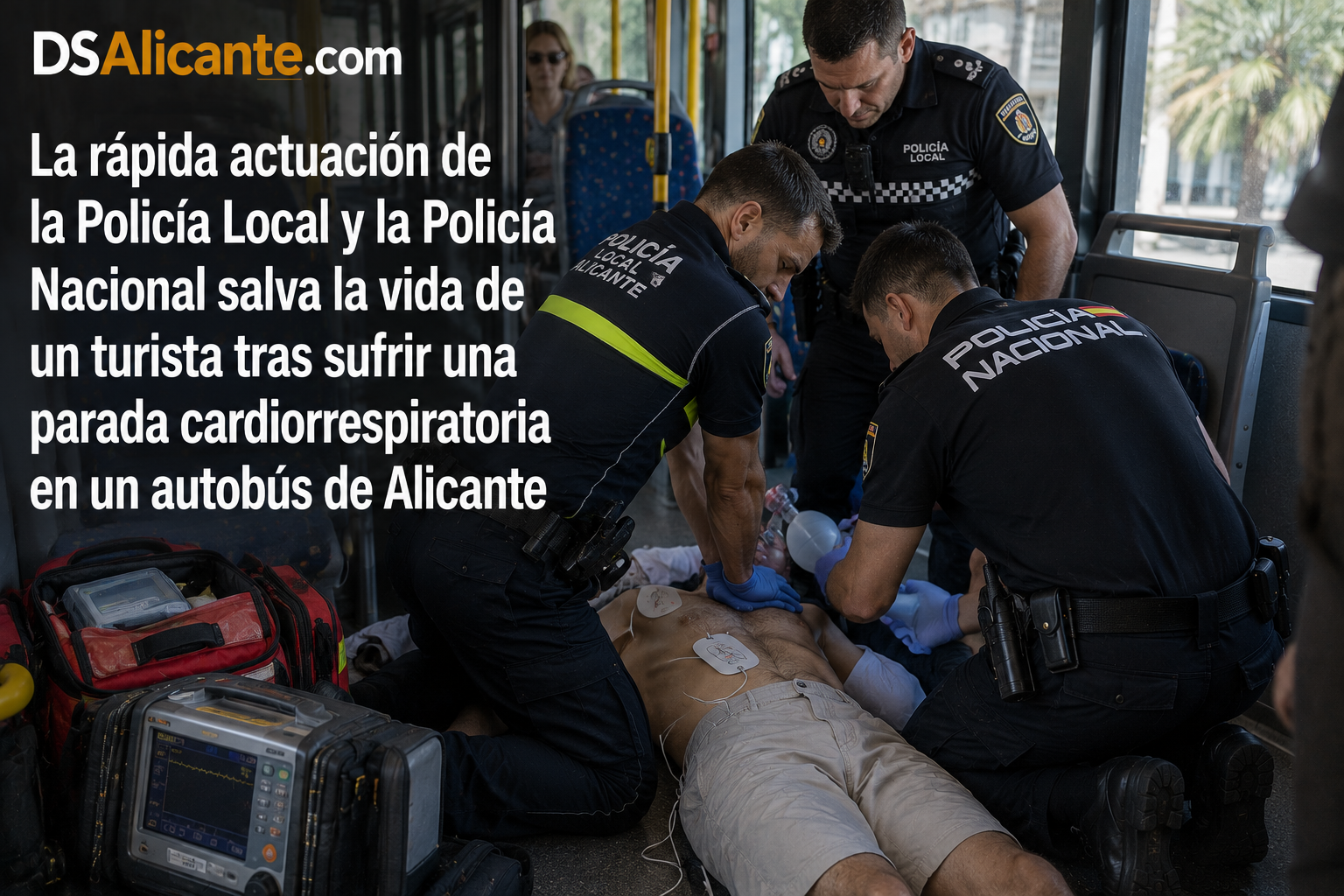 La intervención de dos cuerpos policiales salva la vida de un turista que sufrió una parada cardiaca en un autobús de Alicante