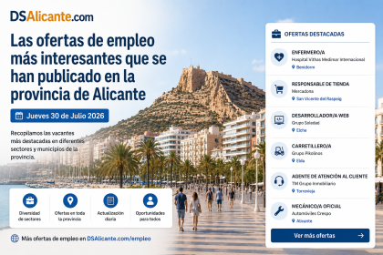 Las ofertas de empleo más interesantes que se han publicado en la provincia de Alicante Jueves 30 de Julio 2026
