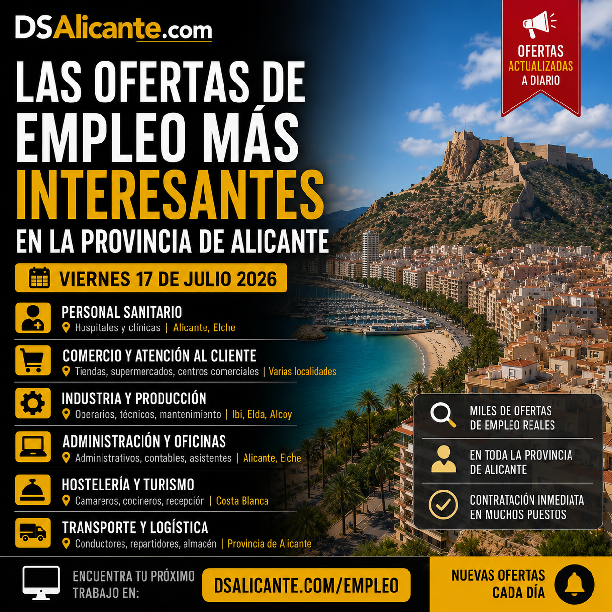 Las ofertas de empleo más interesantes que se han publicado en la provincia de Alicante Viernes 17 de Julio 2026