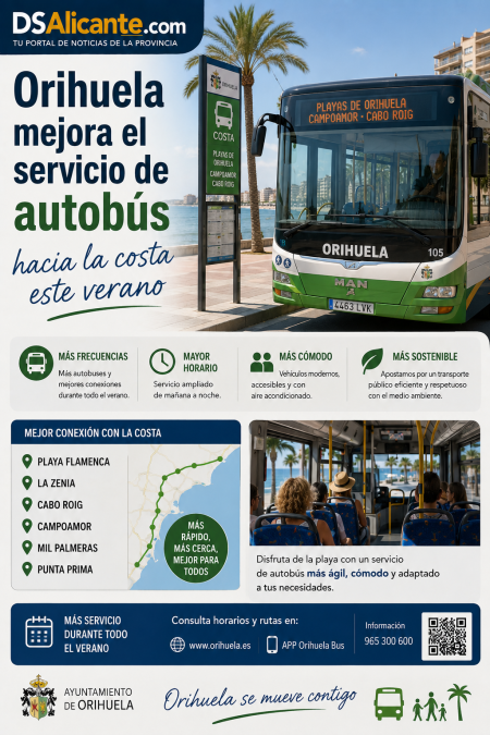 Orihuela mejora el servicio de autobús hacia la costa este verano