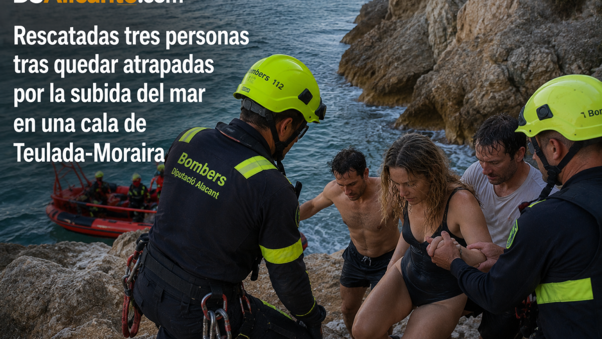 Tres personas, rescatadas tras quedar aisladas por la subida del mar en una cala de Moraira