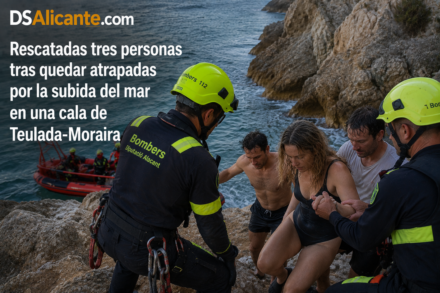 Tres personas, rescatadas tras quedar aisladas por la subida del mar en una cala de Moraira