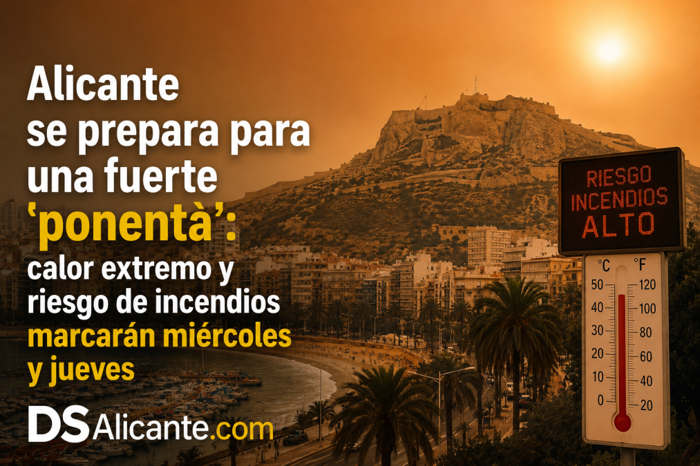 Alicante afronta una fuerte ponentà miércoles y jueves, con temperaturas muy elevadas y especial atención al riesgo de incendios forestales.