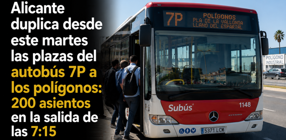 Alicante refuerza el autobús 7P: 200 plazas desde el 1 de septiembre