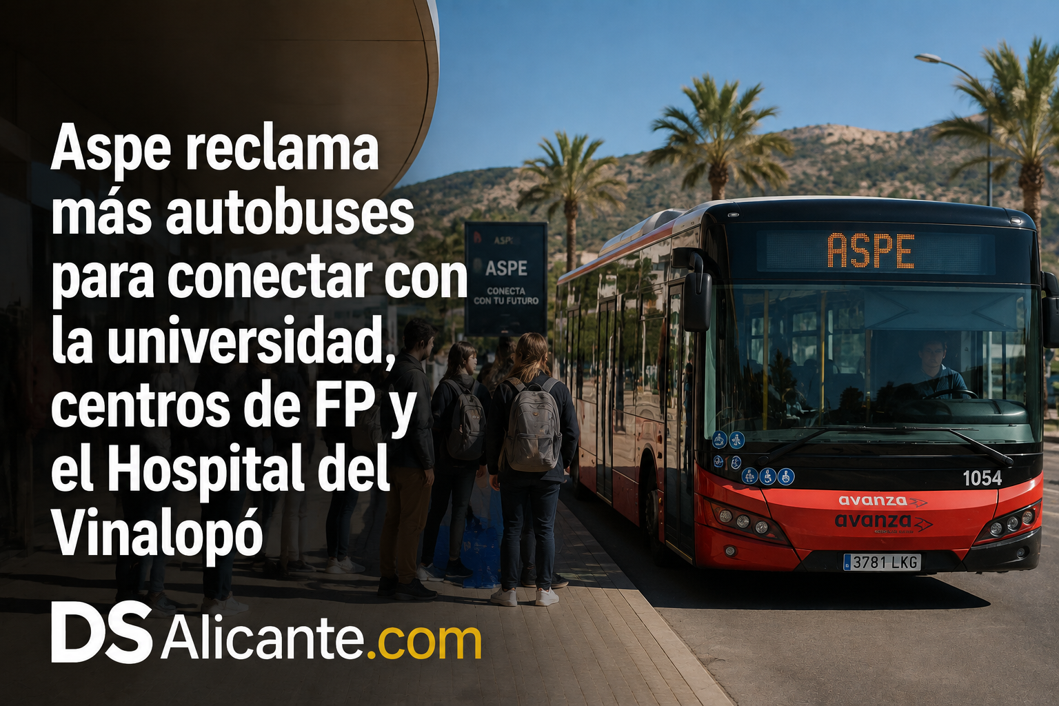 Aspe pide a la Generalitat nuevas paradas y horarios de autobús para conectar mejor con la Universidad de Alicante, centros de FP y el Hospital del Vinalopó.