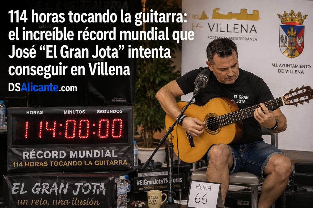 Casi cinco días tocando la guitarra: el brutal reto que está intentando completar un músico en Villena