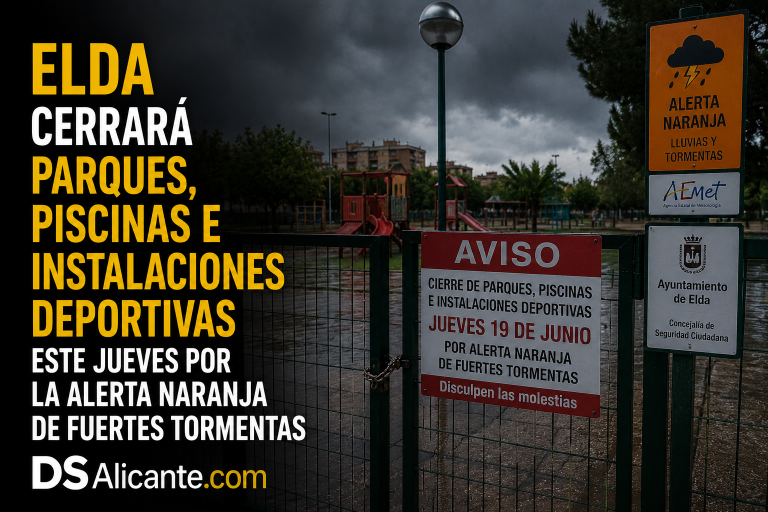 Elda cierra parques y piscinas este jueves por el aviso naranja de AEMET