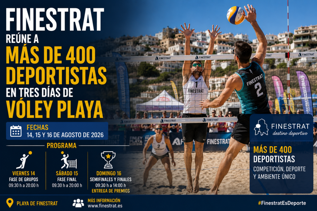 Más de 400 participantes llegan a Finestrat para tres jornadas de vóley playa. Consulta las competiciones previstas del 14 al 16 de agosto.