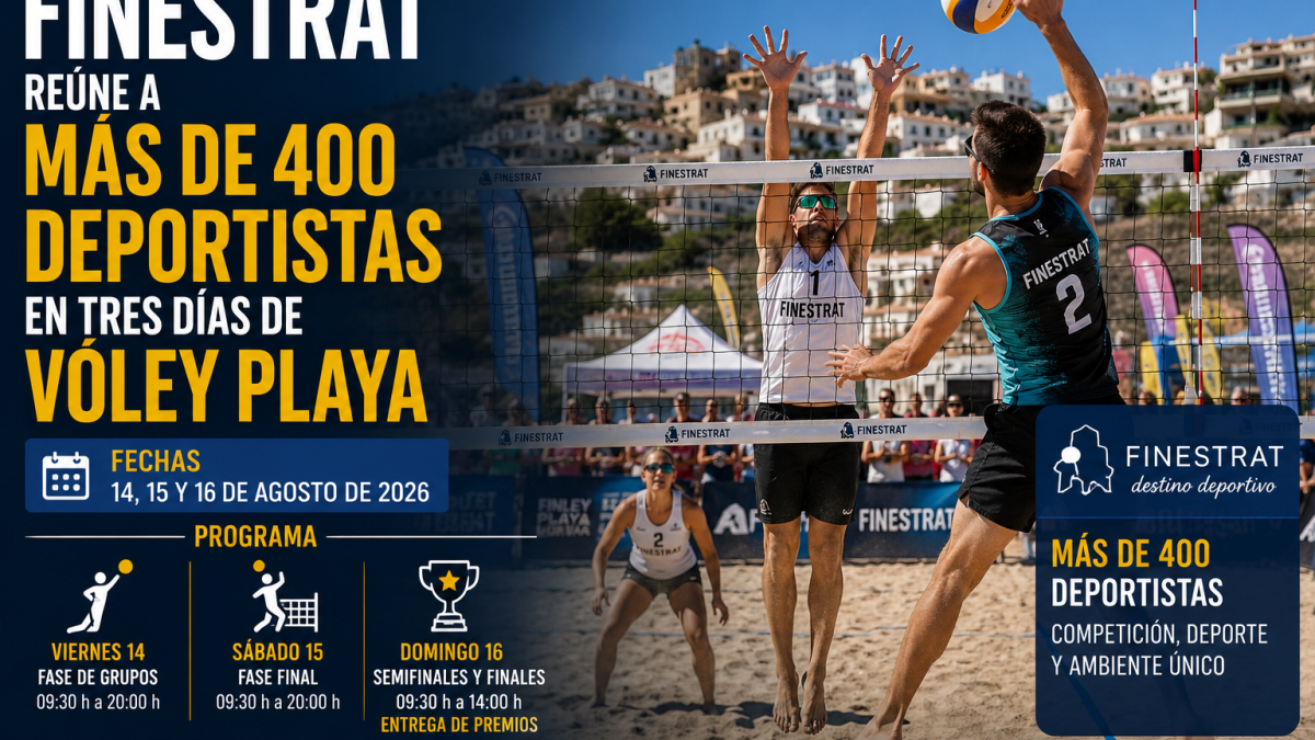 Más de 400 participantes llegan a Finestrat para tres jornadas de vóley playa. Consulta las competiciones previstas del 14 al 16 de agosto.