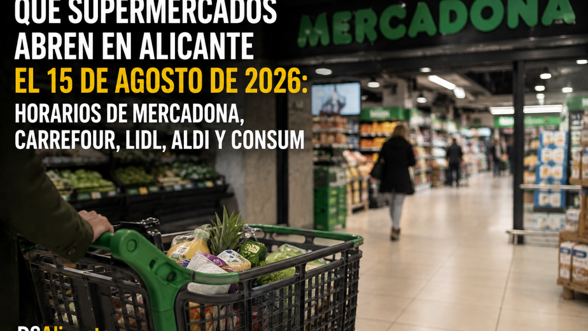 Qué supermercados abren en Alicante el 15 de agosto de 2026: horarios de Mercadona, Carrefour, Lidl, Aldi y Consum