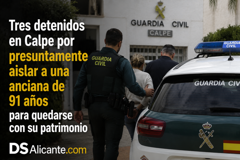 Tres personas han sido detenidas en Calpe por presuntamente aislar a una anciana de 91 años y tratar de controlar su patrimonio y testamento.